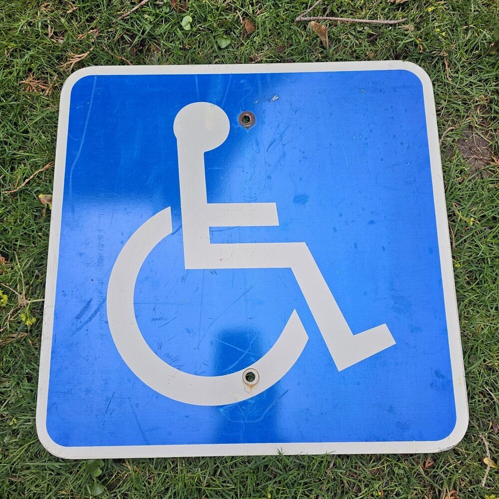 VTG Reflective Wheelchair Handicap Parking Sign Aluminum 18" Square Blue & White